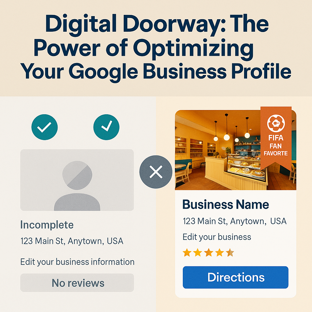 Split screen comparison of outdated vs. optimized Google Business Profiles showing the impact of local SEO for small businesses during World Cup 2026.