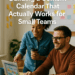Small business team reviewing a content calendar on laptop and wall board, symbolizing organization, collaboration, and content planning success.