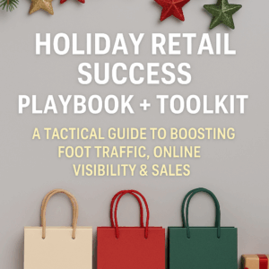 Local holiday market with smiling small business owners and shoppers engaging under festive lights—symbolizing community connection and small business growth