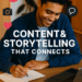 Creative professional crafting brand story with digital and written tools, representing authentic and strategic storytelling from Vivid Creative Services.
