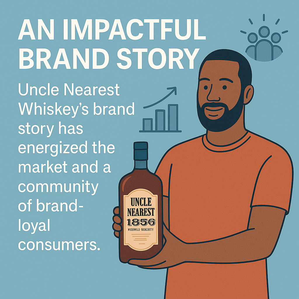Uncle Nearest Whiskey bottles with raised glasses in a celebratory toast, symbolizing brand storytelling rooted in heritage and community pride.