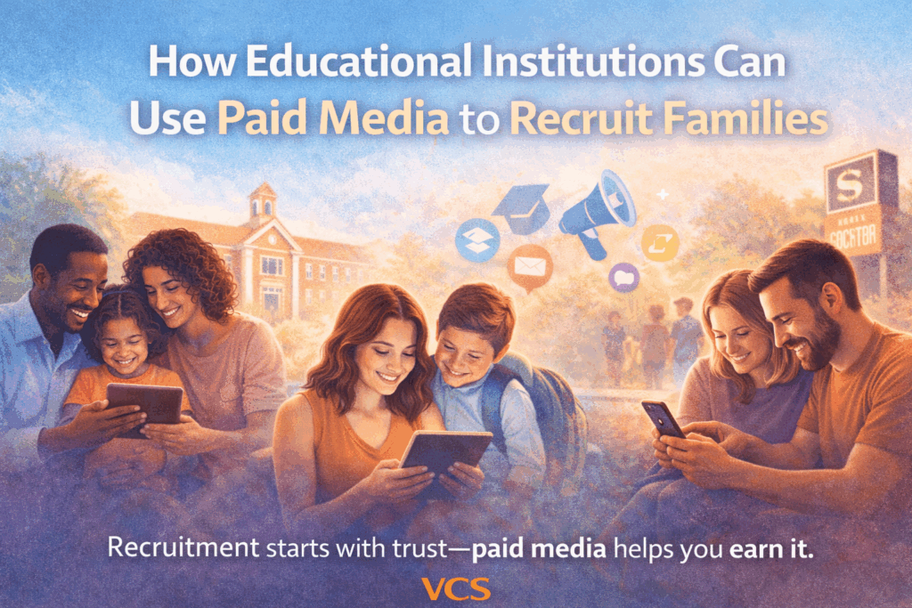 Paid media for school enrollment recruiting families cover image with Vivid Creative Services branding