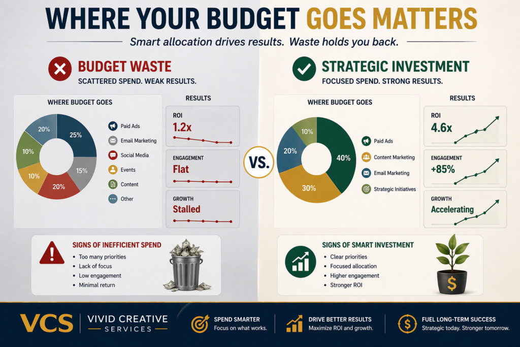Comparison of inefficient marketing spend versus optimized budget allocation showing improved ROI.