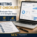 Marketing audit checklist cover image with analytics dashboard and strategic evaluation tools.