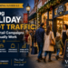Holiday shoppers entering a decorated local retail store during the holiday season. The image represents holiday foot traffic campaigns, local retail marketing, community engagement, holiday shopping events, and customer experience strategies. Features a festive storefront, seasonal decorations, active shoppers, and retail marketing concepts designed to attract customers and increase sales. Supports topics including holiday retail success, local business growth, holiday marketing campaigns, community partnerships, and customer engagement. Designed to illustrate how retailers can drive store traffic through strategic local marketing and memorable in-store experiences. Includes Vivid Creative Services branding and holiday retail growth messaging.
