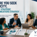 Executive leadership team collaborating on a strategic communications strategy to strengthen organizational visibility, credibility, and trust. The image represents communication planning, public relations strategy, integrated marketing, stakeholder engagement, leadership communications, brand messaging, organizational alignment, and strategic decision-making. Designed for business leaders, nonprofit organizations, educational institutions, healthcare providers, professional service firms, and government agencies seeking to improve communication effectiveness before pursuing media coverage. Features strategic planning documents, communication frameworks, collaboration, and executive leadership while reinforcing Strategy First principles and the Vivid Creative Services brand.